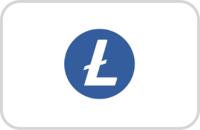Ícono azul de litecoin centrado en un fondo blanco